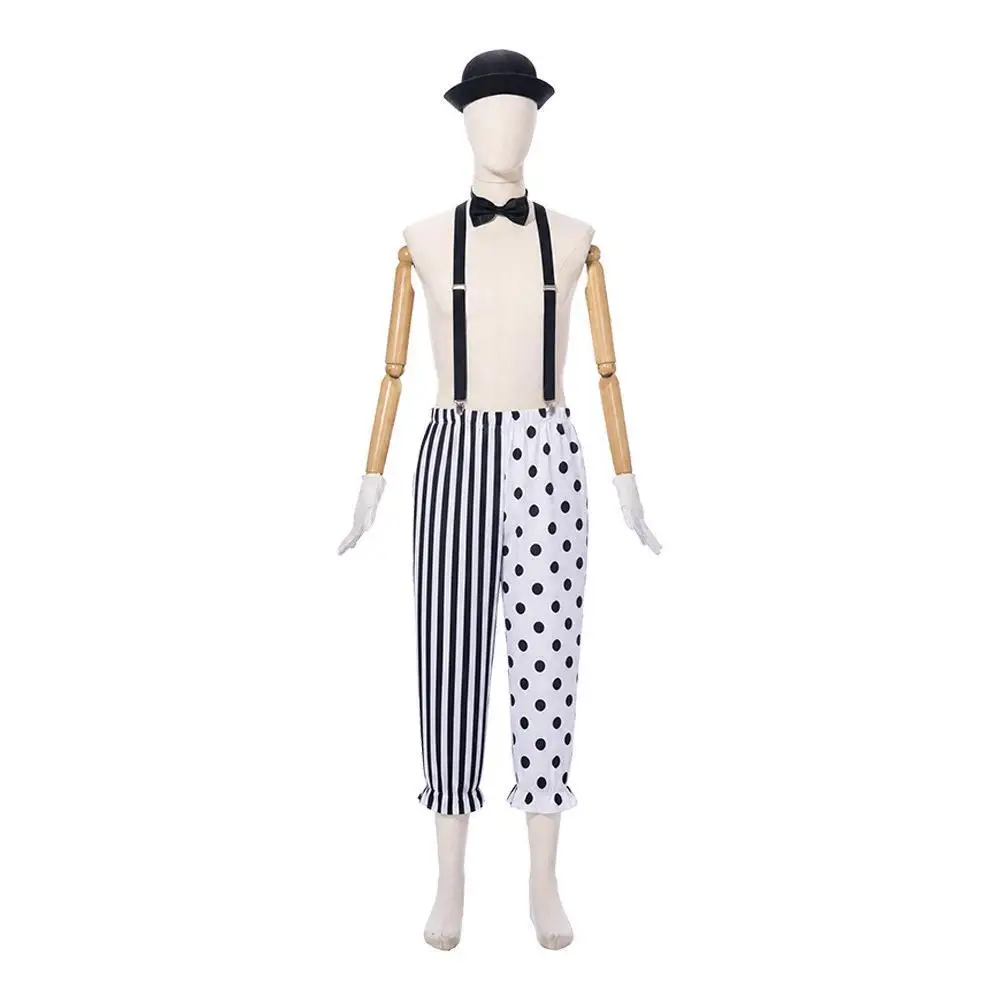 Anime Cosplay Couple - Schwarz-Weißes Pantomime-Clown-Paar-Set, Zirkus-Clown-Overall, Halloween-Bühnenauftritt, Gefleckte Gestreifte