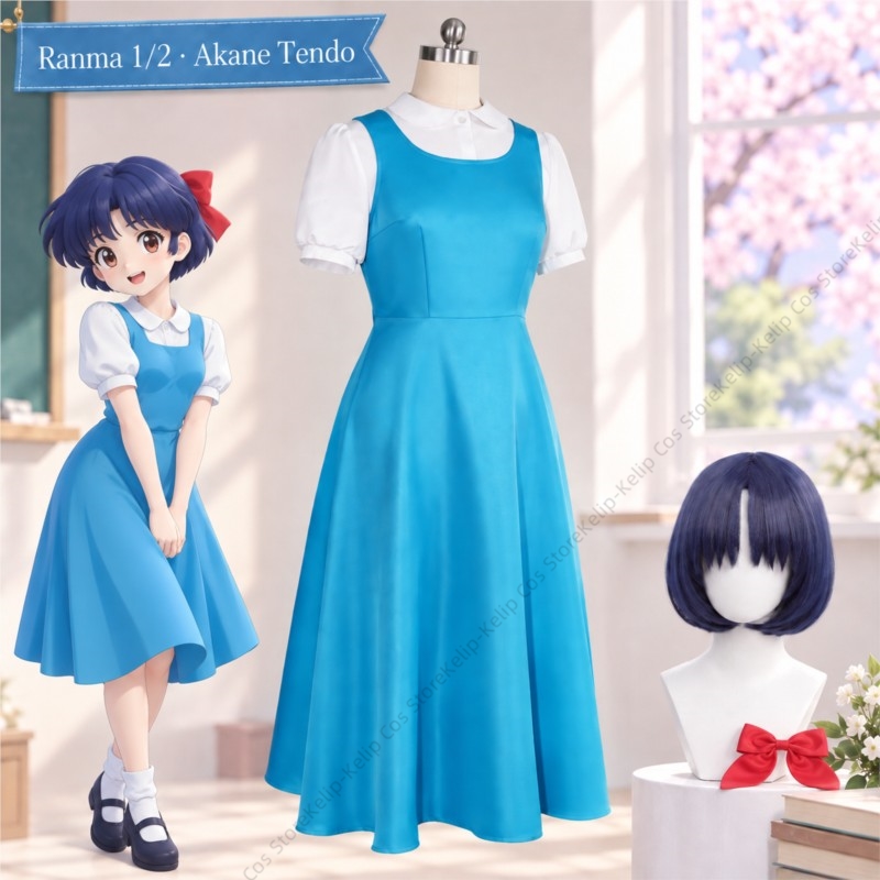 Ranma 1/2 Akane Tendo Cosplay- – Anime Cosplay Blue Hair Bewertung und Preis